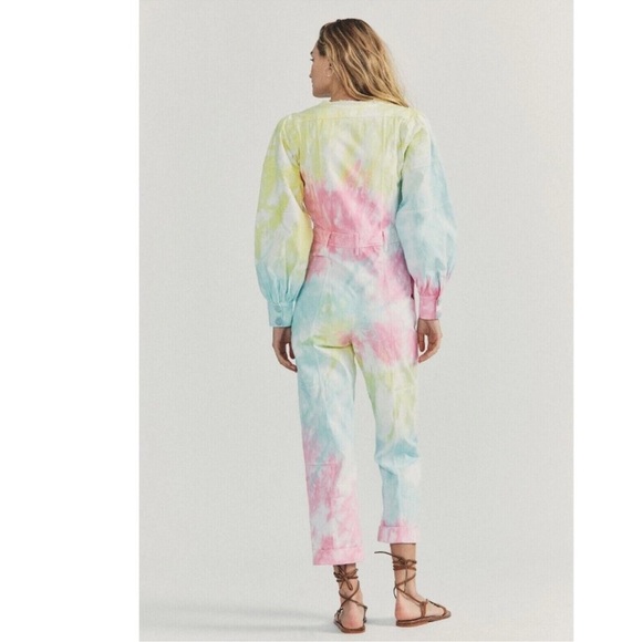 LOVESHACKFANCY Paca Rainbow Jumpsuit Radial Pastel Tie Dye New With Tags Size 4 - Picture 4 of 15